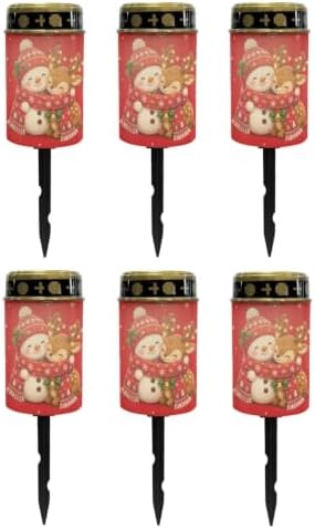 Poceacles Outdoor Solar Powered Cemetery Lights Grave Outdoor Stake Lights Garden Solar Lantern Flameless Candles Christmas Garden Decoration, Cute Reindeer Snowman Red, Pack of 6 by Poceacles