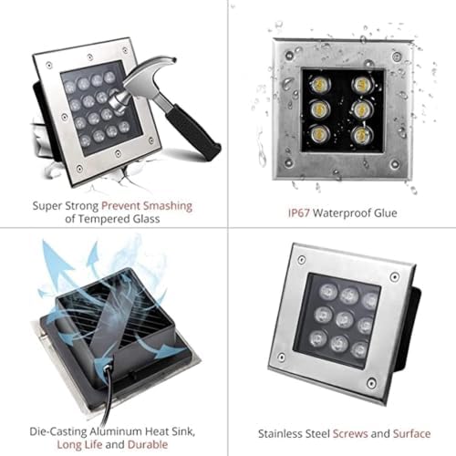 Underground Light LED, 85-265V Outdoor Buried Lights, IP67 Waterproof LED Landscape Lights, Outdoor Recessed Garden Inground Light(Yellow,18W-AC85-265V) - Image 3