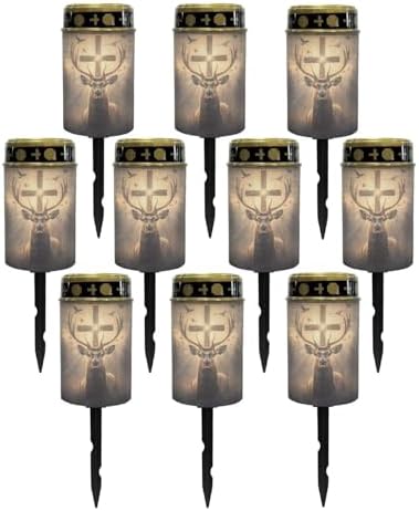 Poceacles 10 Pack Cross Solar Lights Solar Outdoor Lights Outdoor Waterproof Stake Solar Lights Votive Candles Grave Solar Candles for Memorial Day Decorations, Deer Cross Dove of Peace Light by Poceacles