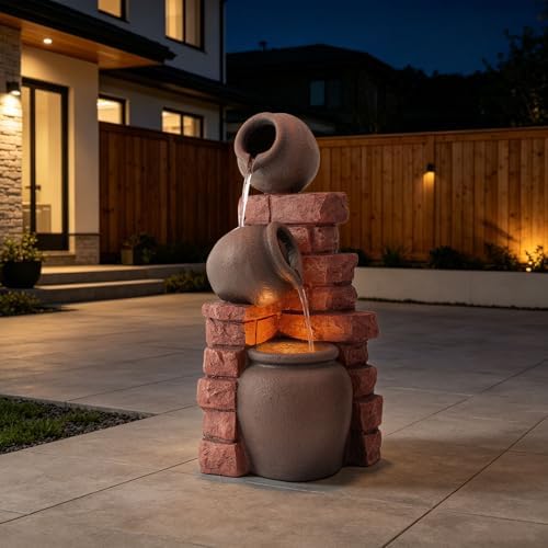 25.9" H Outdoor Water Fountain with LED Lights, Freestanding Water Feature by Solarbloom