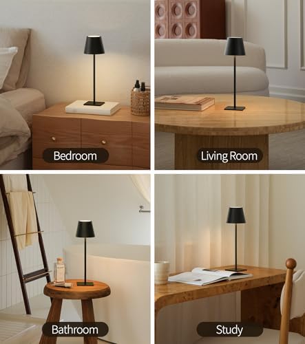UME 3 Pack Cordless Table Lamp, Battery Operated Lamp - Portable Waterproof Rechargeable Table Lamp w/ 3 Color Temps & Stepless Dimming for Dinner, Desk, Cafe, Outdoor (Black) - Image 7