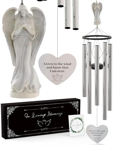 Angel Memorial Wind Chimes for Loss of Loved One - 34" Large Sympathy Wind Chimes, Memorial Gifts for Loss of Loved One Mother Father Husband Bereavement Chimes for Outside Deep Tone by SympathyHearts