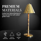 Bamboo Cordless LED Table Lamp – Rechargeable 24-Hour Battery, Dimmable Warm Light, Portable Wireless Lamp with Remote for Indoor/Outdoor Use, Home, Patio, Restaurant – (TEXTURED GOLD), 14.76" Tall - Image 2