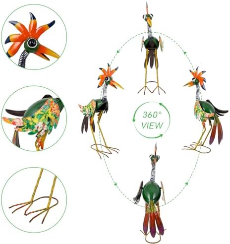 24'' Metal Wacky Peacock Garden Statues Outdoor Decor, Rooster Decor Chicken Yard Sculptures Art Decoration for Home Outsiede Patio Lawn Backyard, Gift for Women Lovers Moms(Red & Green) - Image 4