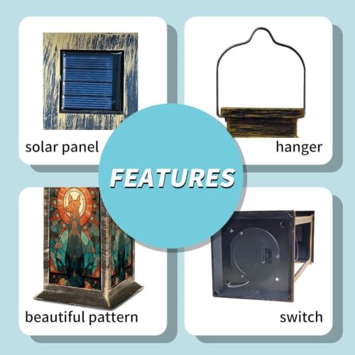 Solar Lantern Atomic Starburst Fox Stained Outdoor Waterproof Garden Hanging Lantern Solar Powered Lighting Outside Solar Light for Patio Yard Camping, Gifts for Women Mom - Image 5
