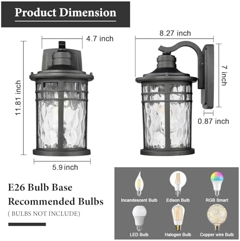 Darkaway Outdoor Porch Lights Wall Mount, Outside Light Fixtures Sconces Wall Lighting with Water Ripple Glass Waterproof Exterior Lights for Patio Yard House Hallway Doorway Garage - Image 3