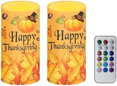 Happy Thanksgiving Day Pumpkin Battery Operated Flameless Candles with Timer Remote LED Candles Flickering for Fall Theme Home Party Banquet Decorations by Merkmak