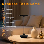 2 Pack LED Rechargeable Cordless Table Lamps,Portable Outdoor 6000 mAh Battery Operated Table Light Touch Control 3 Color Dimmable Waterproof for Patio/Cofee/Restaurant/Camping/Dining/ Bedroom-Black - Image 2