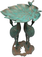 Oakland Living Cast Aluminum 30-in Twin Crane Copper Patina Bird Bath with Leaf Bowl - Image 5