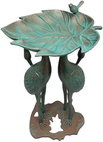 Oakland Living Cast Aluminum 30-in Twin Crane Copper Patina Bird Bath with Leaf Bowl - Image 5