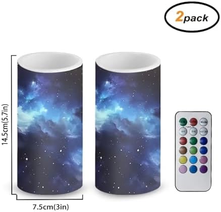 Starry Sky Flameless Candles with Remote Galaxy Outdoor Battery Operated Candles with Timer Flickering LED Elictric Pillar Lights for Outdoor Porch Wedding Home Decor Set of 2 - Image 4