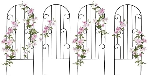 4 Pack Arched Iron Trellis, 45" H x 15.9" W, Decorative Scrollwork by SCENDOR