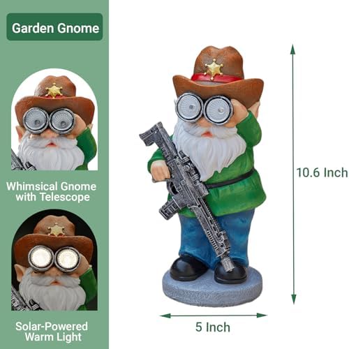 Funny Garden Gnomes Statue Outdoor Decor, Solar Telescope Gnome Decorations for Yard, Lawn, Patio, Porch, Christmas Birthday Housewaming Gifts for Dad, Men, Husband, 10.6 Inch, Resin - Image 2