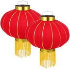 2pcs Red Flocking Cloth Traditional Lanterns with Tassel for Xmas Holiday by iplusmile