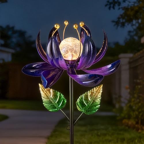 AIINY Solar Purple Metal Flower Wind Spinners, Colorful Spinning Windmill Lotus Yard Art Lights with LED Crystal Ball Decorative Stake Lighting Flower Sculpture by AIINY