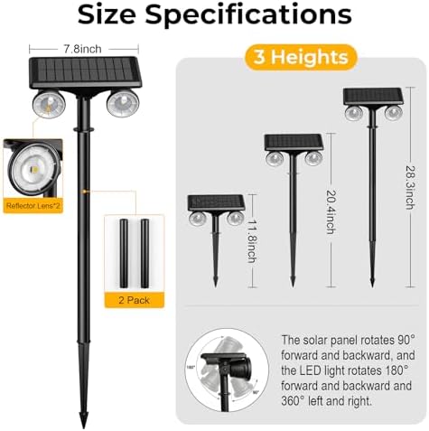 Dual Head Solar Spot Lights Outdoor Waterproof, 9 Modes RGB Color Changing Solar Tree Spotlight, IP68 Landscape Lighting Solar Uplights for Garden Yard Halloween Christmas Decorations(4pack) - Image 6