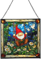 Swinging Garden Gnome Stained Glass Suncatcher – Square Hanging Window Panel for Home or Greenhouse – Whimsical Glass Art Gift for Garden Lovers, Christmas, Halloween, Father Days 1qxQ97 by Custom