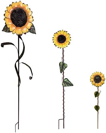Flower Garden Stakes Metal Spring Yard Sign Decorative Sunflower Plant Stake Lawn Art Patio Decor Pathway Ornaments Indoor Outdoor Decoration (48"+39"+22" H) by WonderfulDecorationforGardenPatioHome