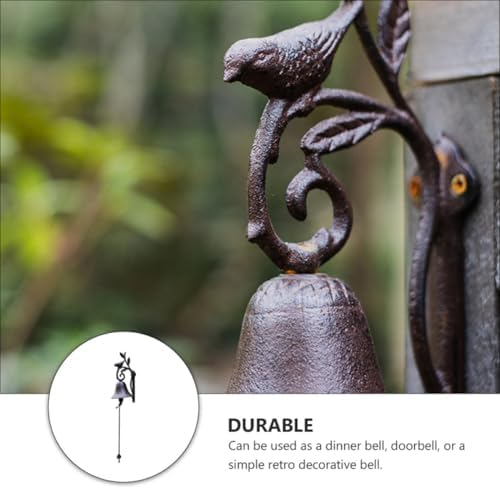 VICASKY Rustic Style Cast Iron Bell Flower and Bird Design, Solid Iron Structure, Easy to Install, for Front Porch or Indoor Use a Vintage European Style Door Ornament - Image 3