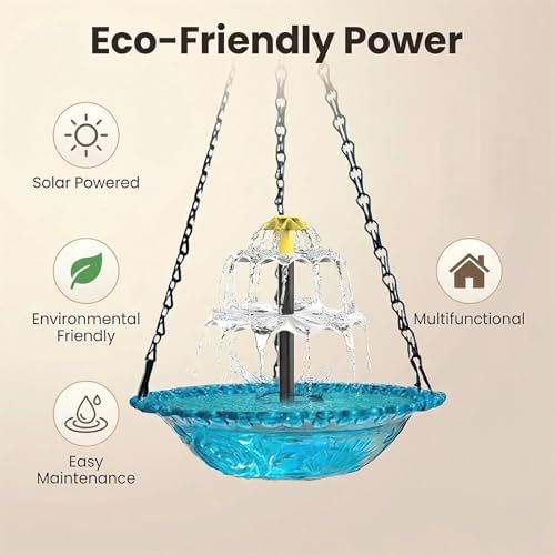 Solar Powered Cascading Water Fountain, Solar Cascade Hanging Bird Bath Fountain, Hanging Solar Bird Bath Fountain, Hummingbird Bath Shower Bowl Kit Garden Gift Yard Patio Backyard Decoration (Blue) - Image 6