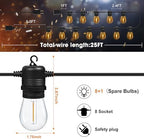 GvvooHome 25FT LED Outdoor String Lights Patio Light with 9 Shatterproof S14 Replaceable Bulbs(1 Spare), Outside Hanging Lights Waterproof for Porch, Deck, Garden, Backyard, Balcony, 2700K Dimmable - Image 5