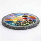 Magnolia Garden 10-Inch Lighthouse Stepping Stone - Faux Stained Glass Ocean Sunset Garden Stone, Weather-Resistant Resin Pathway Accent, Nautical Coastal Outdoor Yard Decor & Walkway Plaque - Image 3