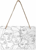 Abstract Welcome Wall Hanging Sign- Modern Art Sketch Lines Style Slate Hanging Plaques for Front Door Porch Window Farmhouse Garden 5.1" x 7.9" Wall Home Decor by EwdeWwo