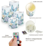 Blue Butterfly Pillar Candles Bulk Led Flameless Battery Operated Candles with Timer Remote Color Changing Electric Fake Candles for House Warming Home Decorations Set of 4 - Image 3
