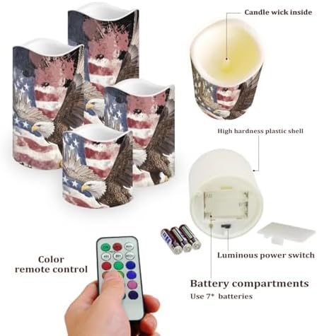 Eagle Flag Flickering Flameless Candles Battery Operated Candles Set of 4 with Remote Control Timer Color Changing Pillar Candles Bulk Tea Lights Home Table Kitchen Decoration - Image 3