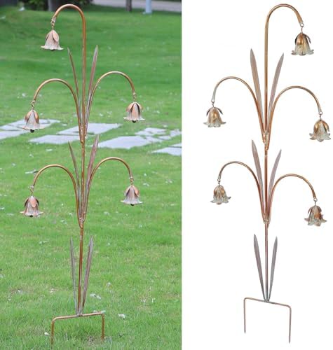 Metal Flowers with Bells for Outside Garden art, Decorative Garden Stakes by MNRYLKB