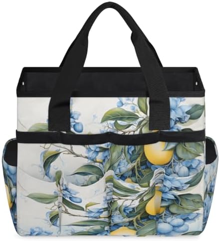 Lemon Fruit Garden Tool Bag Organizer Heavy Duty Lemon Plant Leaves Gardening Tote Bag with 10 Pockets for Women Men Gardening Gifts - Image 2