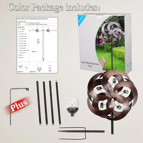 Solar Wind Spinner Improved 360 Degrees Swivel Multi-Color LED Lighting Glass Ball with Kinetic Wind Spinner Vertical Metal Sculpture Stake Construction for Outdoor Yard Lawn & Garden. - Image 3