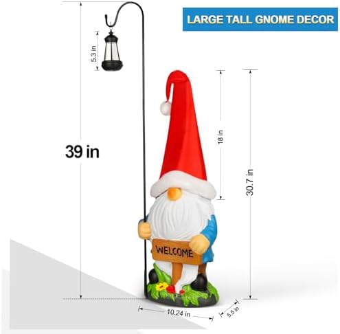 Enrichoice 39" Tall Large Garden Gnomes Outdoor with Solar Lantern, Weatherproof PVC Gnomes Decorations for Yard Statue (Excluding Battery) - Image 2