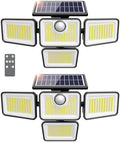4500LM Solar Lights Outdoor, 4 Adjustable Heads Motion Sensor Lights, 3 Modes, 6500K, IP65 Waterproof Solar Security Wall Lights, Remote Control Flood Lights, Garden, Outside, Backyard, 2 Pack by omibeeSolarlightsoutdoor