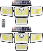 4500LM Solar Lights Outdoor, 4 Adjustable Heads Motion Sensor Lights, 3 Modes, 6500K, IP65 Waterproof Solar Security Wall Lights, Remote Control Flood Lights, Garden, Outside, Backyard, 2 Pack by omibeeSolarlightsoutdoor