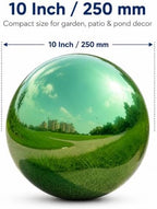 Gazing Ball Garden Mirror Outdoor - 10 Inch Outside Decorative Globe, Green - Image 2