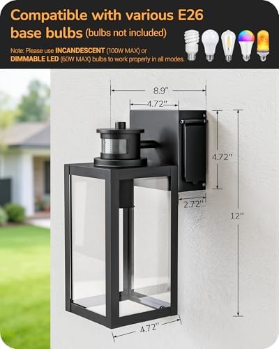 EDISHINE 2 Pack Outdoor Wall Light with Outlet Motion Sensor Dusk to Dawn - Image 7