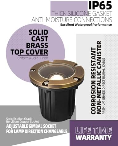 MALORY Low Voltage Landscape Well Lights, (φ126 mm) Brass Top Cover - Image 3