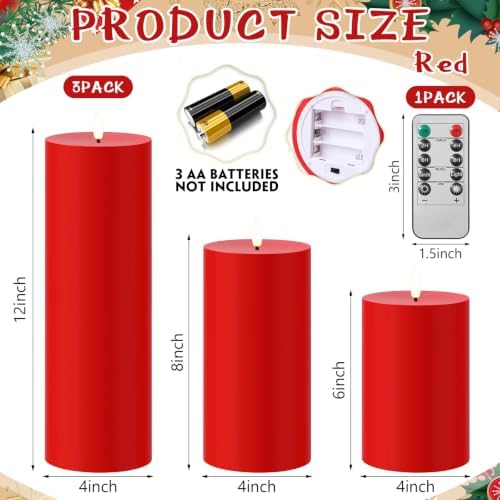 Retisee 3 Pcs 6/8/12" Christmas Flameless LED Candle Decoration for Home - Image 2