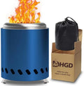 HGD Small Tabletop Fire Pit 8.8 x 8.6 in, Portable Mini Smokeless Table Top Firepit, Low Smoke Camping Stove for Outdoor & Patio, Fueled by Pellets or Wood, with Travel Bag, Stainless Steel, Blue by HGD