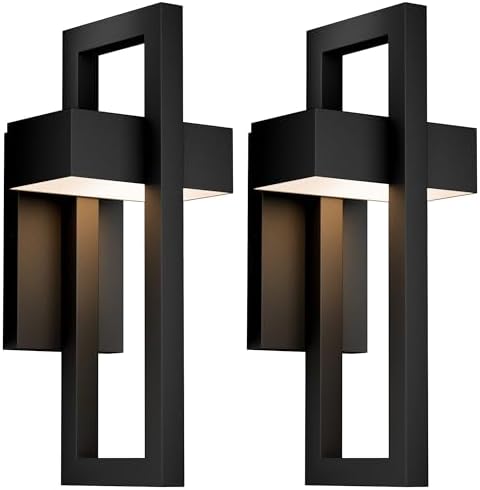 LamQee 2 Packs Modern Outdoor Wall Lights 3000K Integrated LED Outdoor Wall Sconces Lighting, Contemporary Exterior Lighting Fixtures Outside Wall Mount Lights for House Porch Door Garage, Matte Black by LamQeeLights
