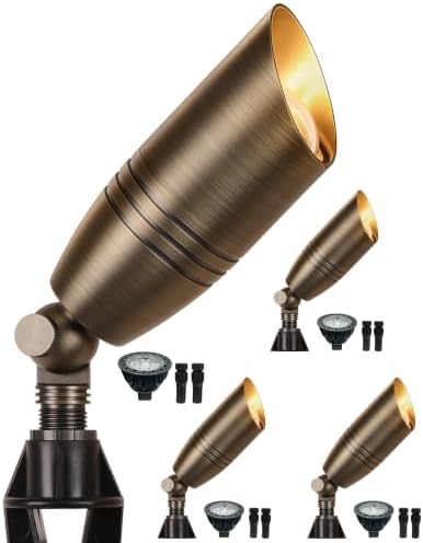 Solid Brass Outdoor Landscape Spotlights with 5W 2700K MR16 Bulb,4 Pack by PARTPHONER