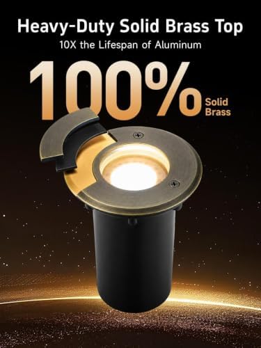 Gardenreet Brass Low Voltage Landscape Well Lights, 12V Flat Top, 1 Pack - Image 3
