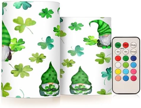 YETTASBIN St.Patrick's Day Gnome Flameless Candles with Remote Control and Timer, Adjustable Brightness Long Lasting Battery Operated LED Pillar Candles for Indoor Outdoor Party Home Decor, 2 Pack by Unknown