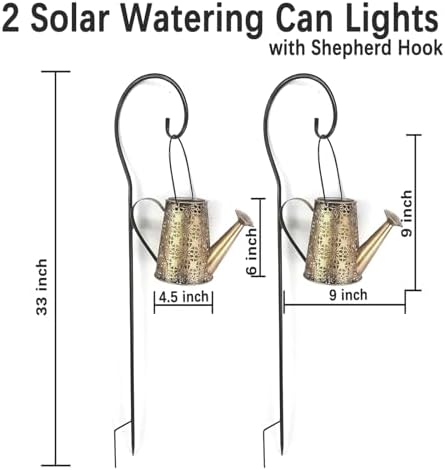 2 Pack Solar Watering Can Lights with Shepherd Hook,Solar Powered Watering Can Light, Waterproof Outdoor Garden Hanging Decoration(Classic). - Image 5