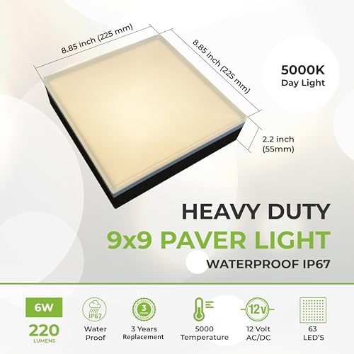 LUMENGY Paver Light 9x9 Inch (8.85x8.85), 2700K Warm White, Glare-Free Brick Lighting for Driveways, Walkways, Pool Decks and Patios, 12V Hardwired, IP67 Waterproof, Drive-Over Rated - Image 2