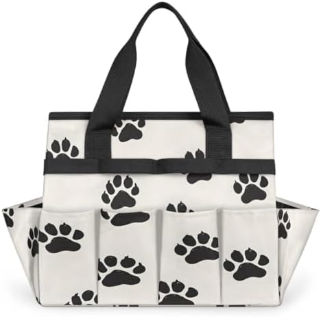 Dog Paws Garden Tool Bag Organizer Heavy Duty Cute Footprints Gardening Tote Bag with 10 Pockets for Women Men Gardening Gifts by Home