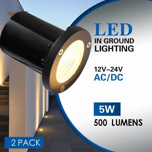 5W Landscape Well Light,12-24V In-Ground Low Voltage Landscape Lights with Connectors, IP67 Waterproof Landscape Lighting,3000K Paver Lights for Yard, Garden, Patio (2 Pack) - Image 2