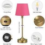 Cordless Table Lamps Rechargeable Set - 2 Pack Brass 4000mAH Battery Operated Lamps for Decor, 3000K Stepless Dimming Touch Control Wireless Lamps for Bedroom, Dining Table, Living Room, Rose Shade - Image 6
