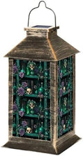 Solar Lantern Outdoor Garden Hanging Lantern Dark Green Shelf Skulls Vintage Books Purple Flowers Gothic Waterproof Solar Powered Lighting Outside Table Lamp for Patio Deck Yard Camping by Unknown